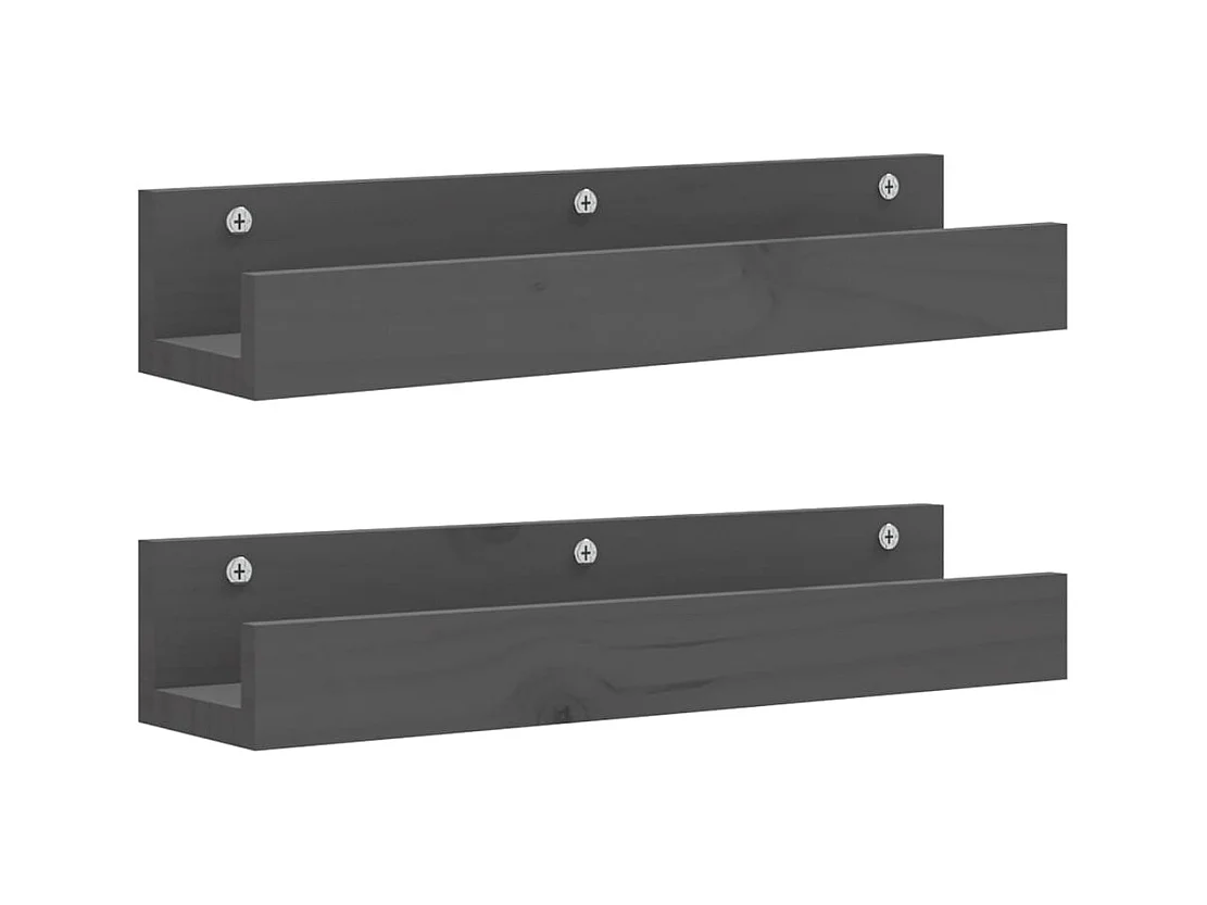 Estantes de pared 2 uds Gris 50x12x9 cm Madera maciza de pino