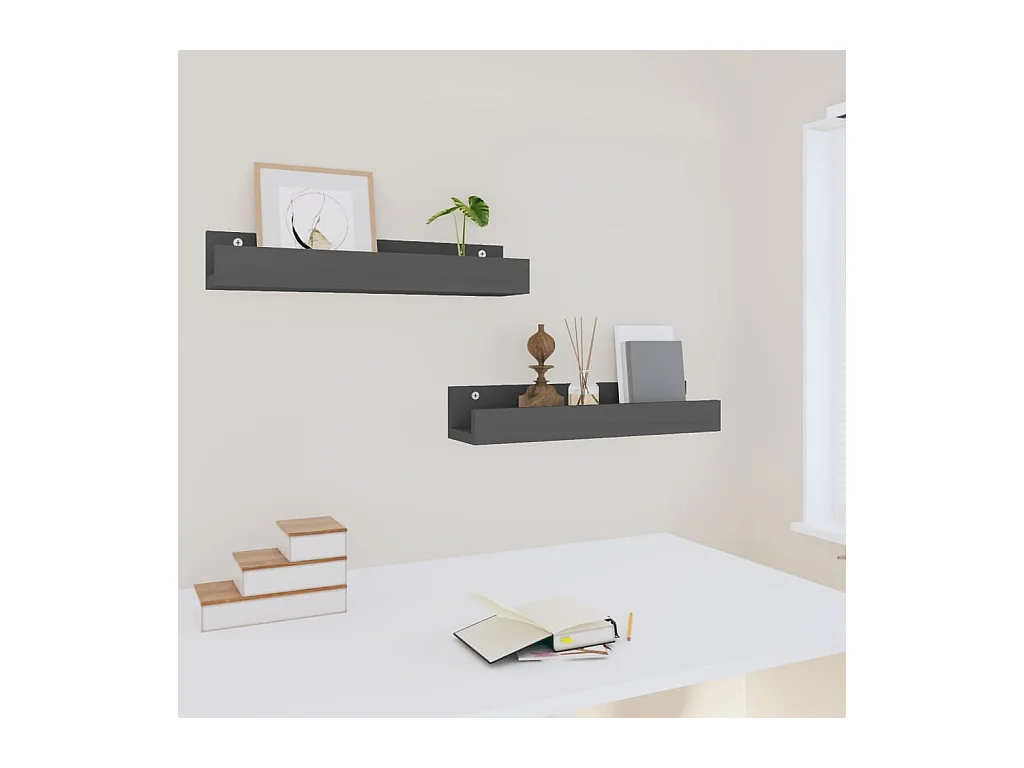Estantes de pared 2 uds Gris 50x12x9 cm Madera maciza de pino