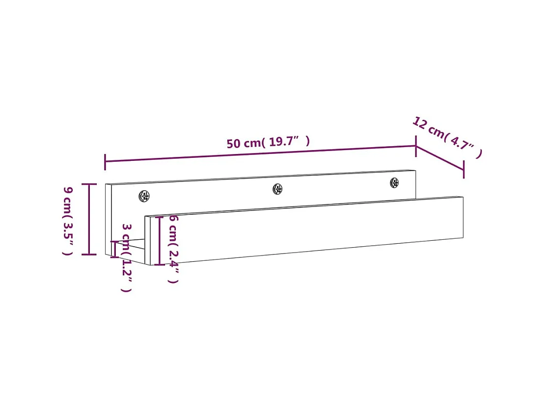 Estantes de pared 2 uds Gris 50x12x9 cm Madera maciza de pino