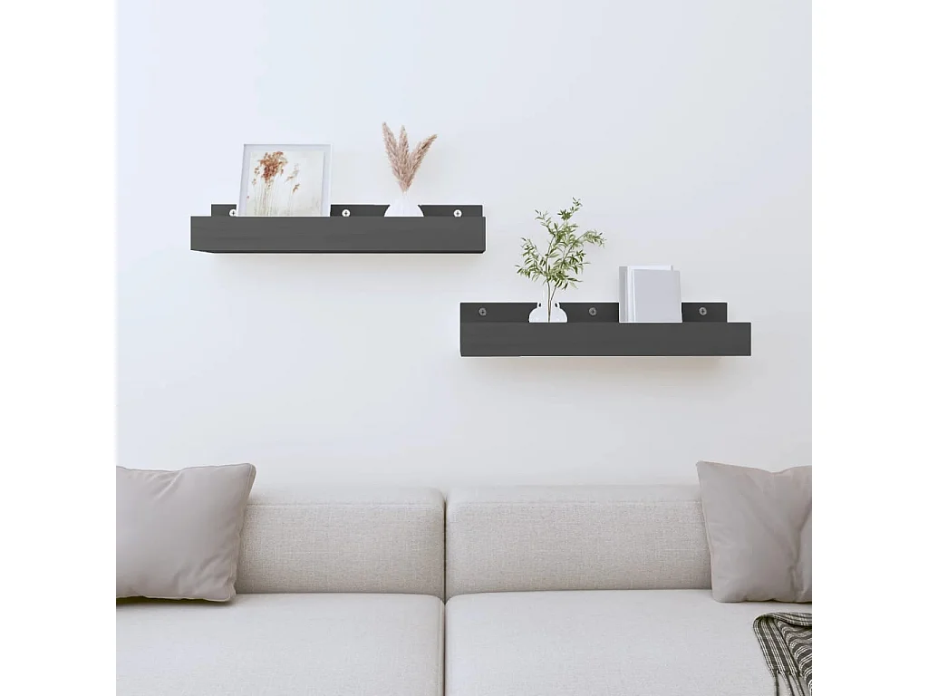 Estantes de pared 2 uds Gris 50x12x9 cm Madera maciza de pino