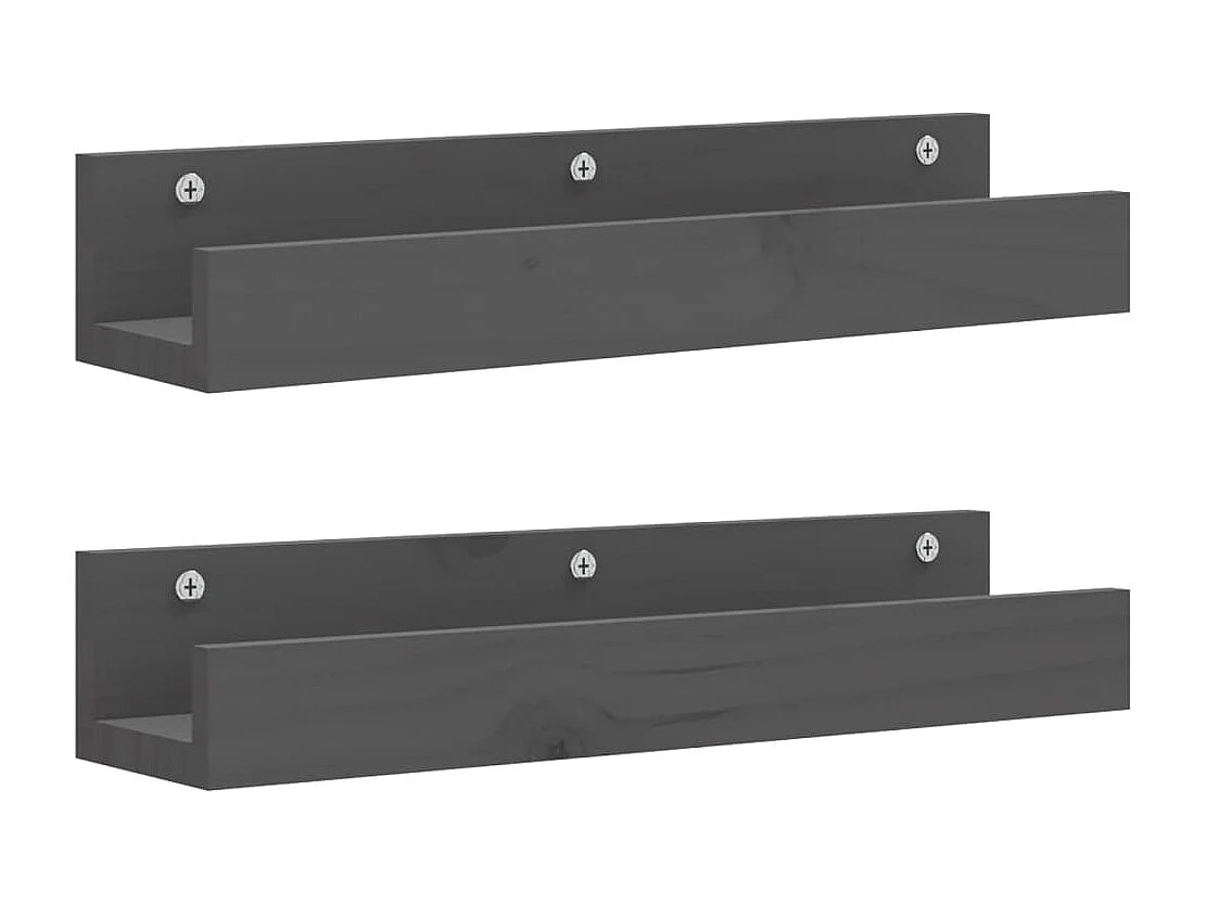 Estantes de pared 2 uds Gris 50x12x9 cm Madera maciza de pino