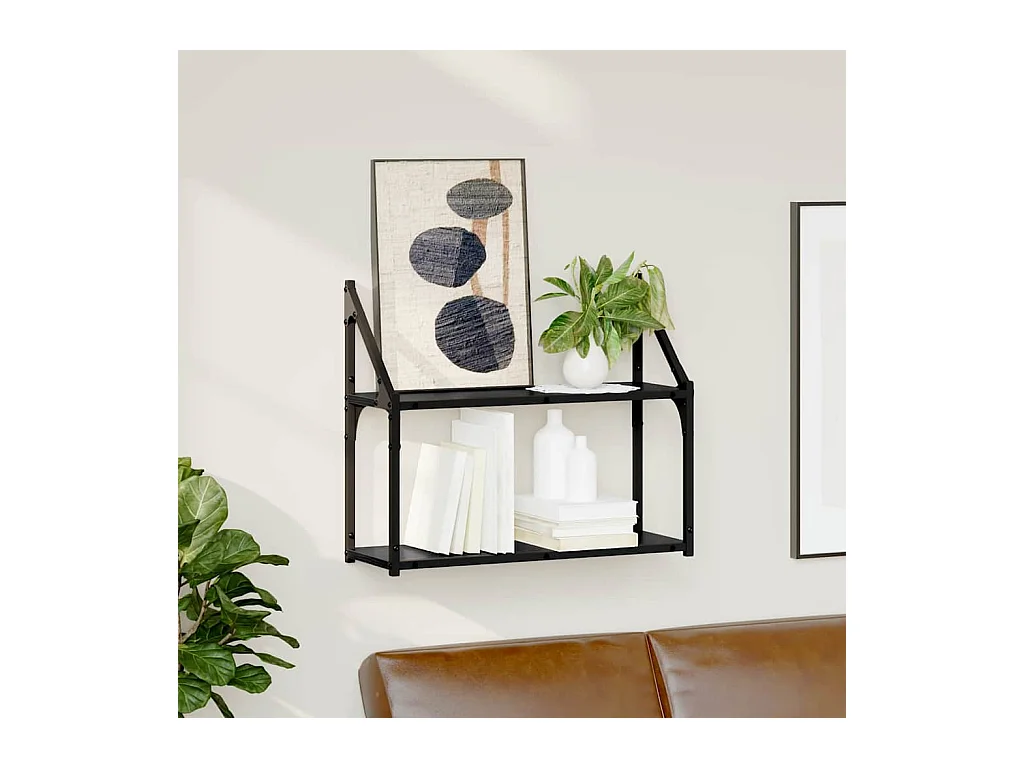 Zwarte eiken wandplank 60 x 21 x 51 cm bewerkt hout