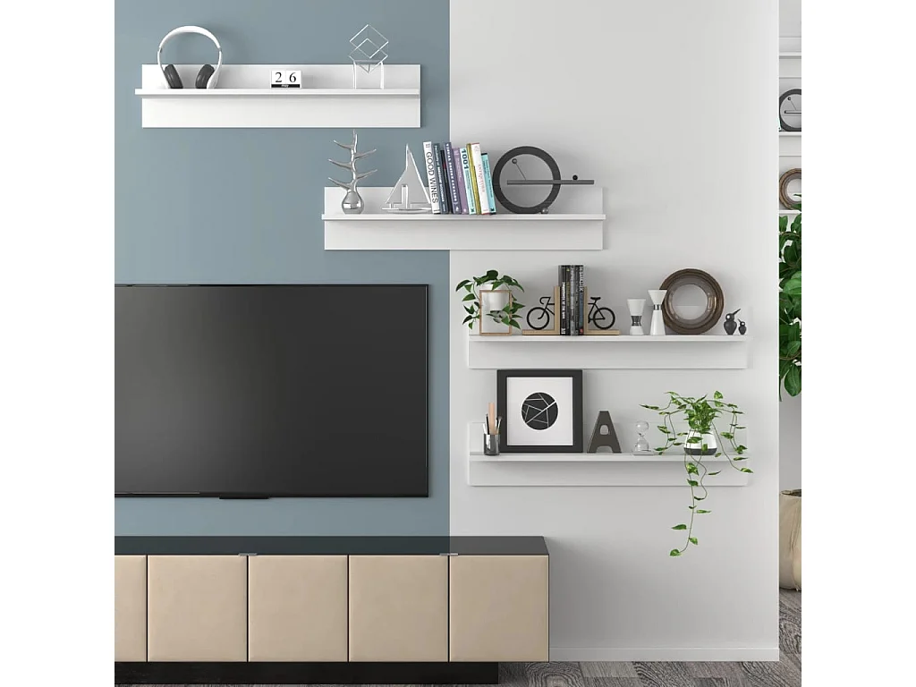 Mensole da parete 4 pezzi Bianco 80x11,5x18 cm in legno ingegnerizzato