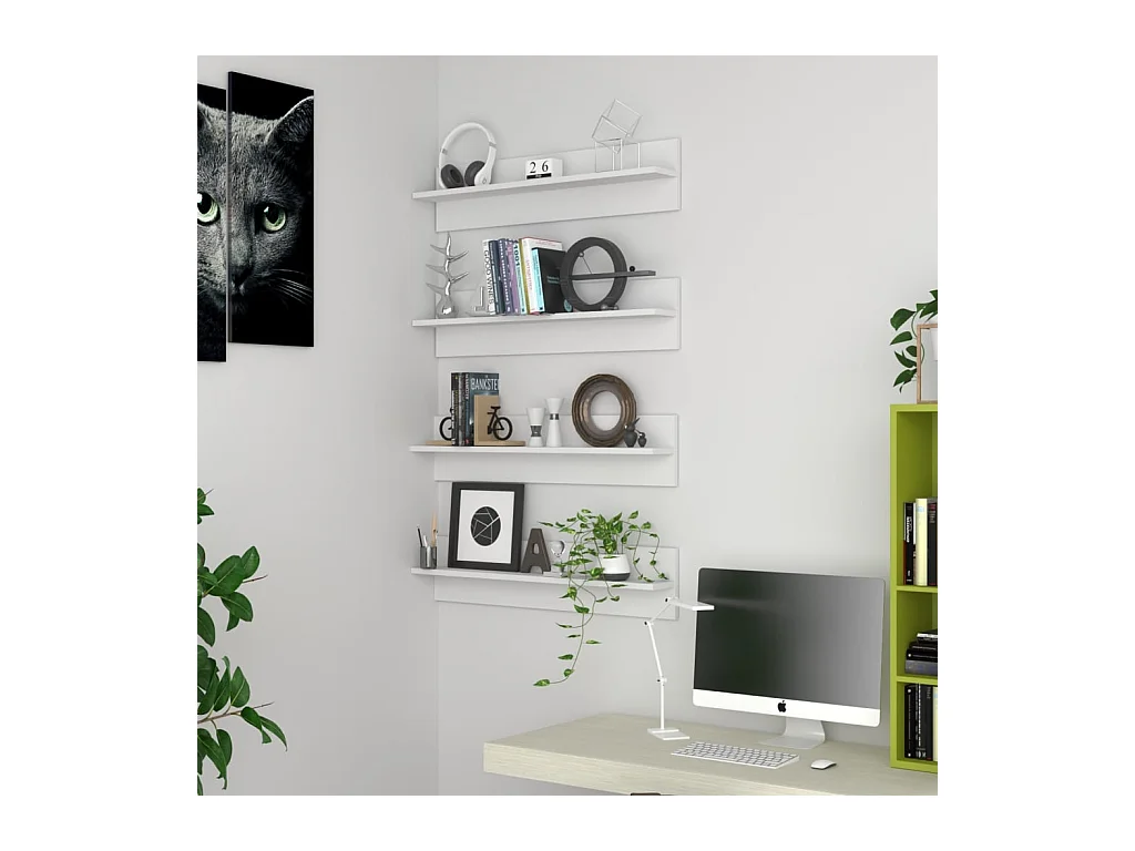 Étagères murales 4 pcs Blanc 80x11,5x18 cm bois d'ingénierie