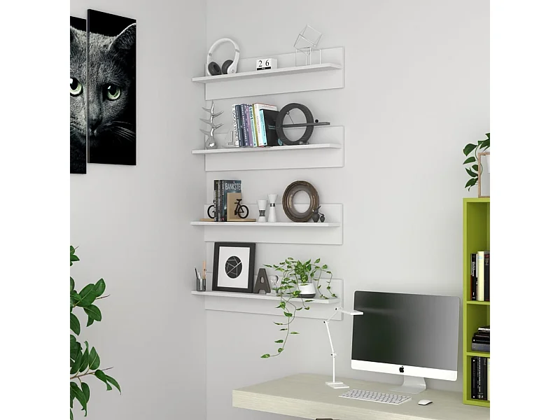 Estantes de pared 4 uds Blanco 80x11,5x18 cm madera de ingeniería