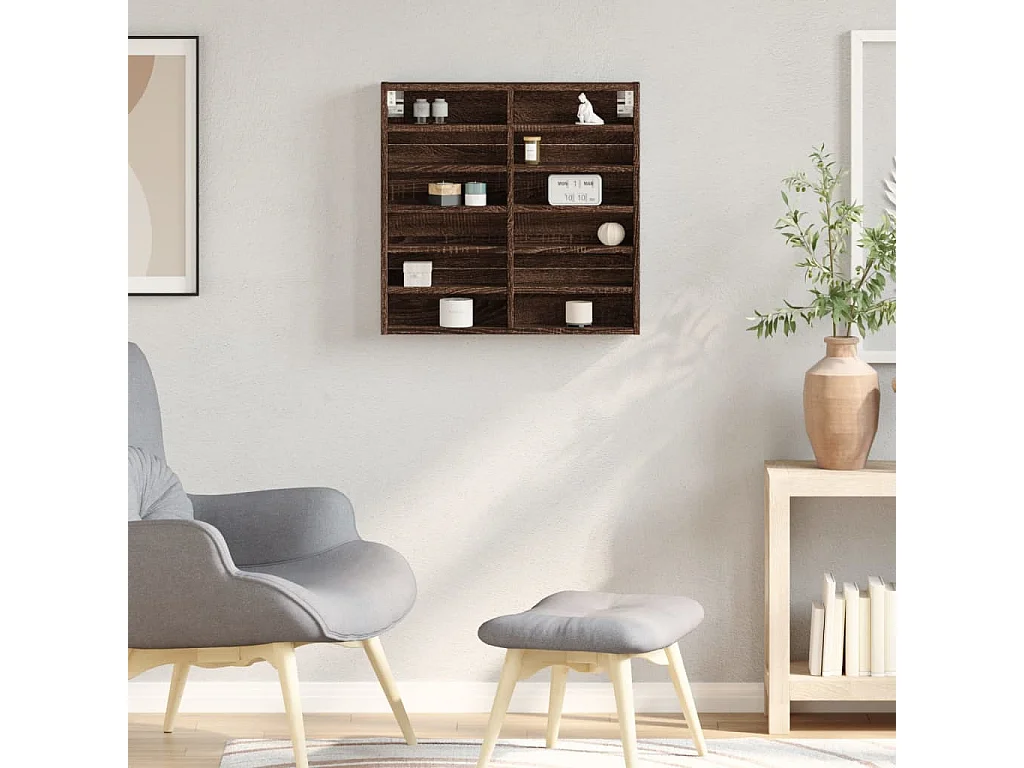 Armoire à vitrine chêne marron 60x8,5x58 cm bois d'ingénierie