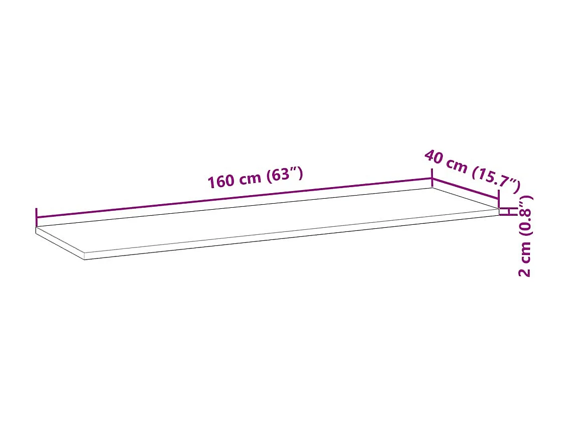 Zwevende plank 160x40x2 cm massief onbehandeld acaciahout