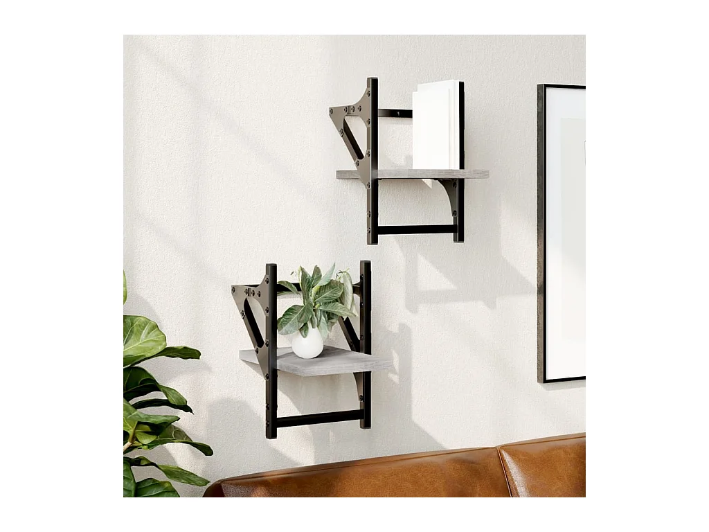 Wandplanken met stangen 2 stuks sonoma grijs 20x25x30 cm