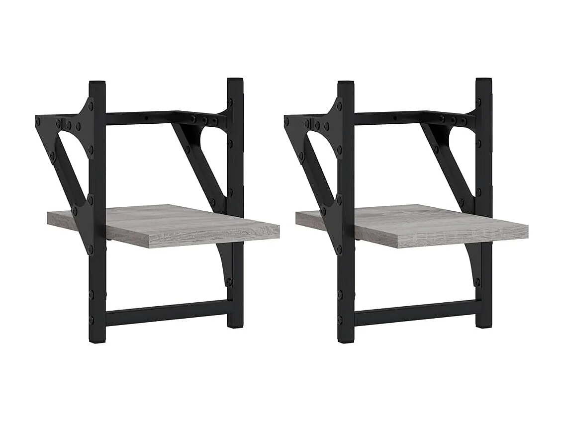 Wandplanken met stangen 2 stuks sonoma grijs 20x25x30 cm