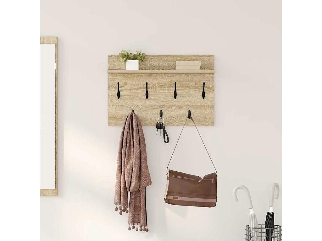 Perchero de pared con estante roble Sonoma 60 x 40 x 12 cm