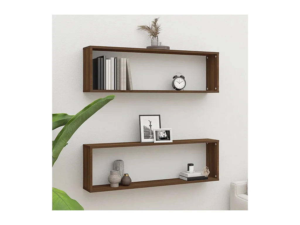 Étagères murales cube 2 pcs Chêne marron 100x15x30 cm Bois