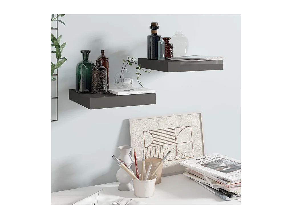 Étagère murale flottante 2 pcs Gris brillant 23x23,5x3,8 cm MDF