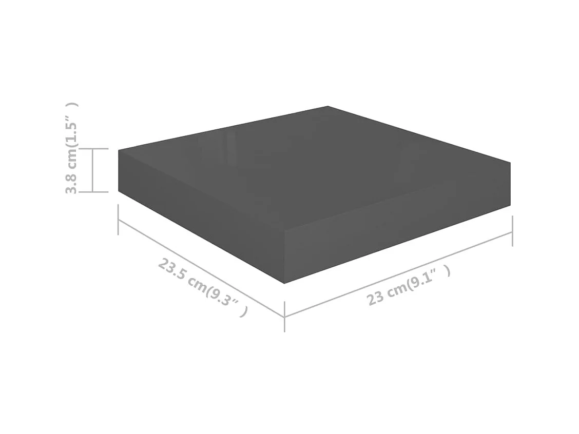 Étagère murale flottante 2 pcs Gris brillant 23x23,5x3,8 cm MDF