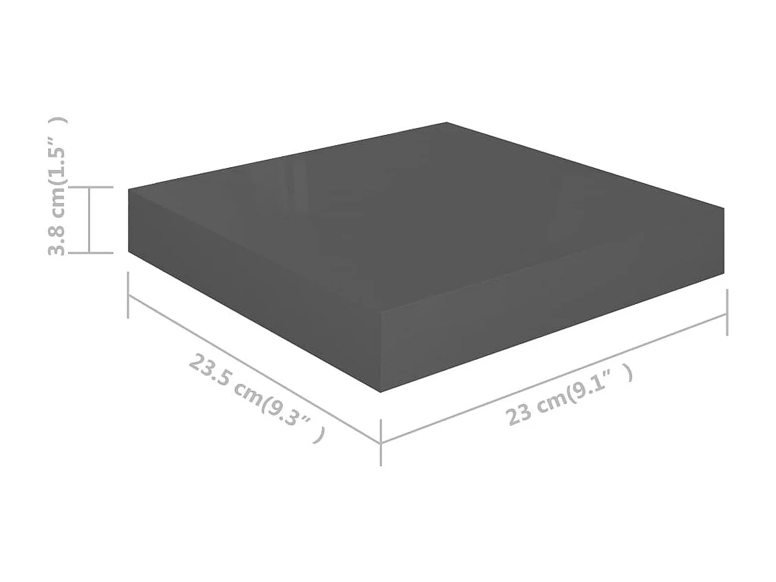 Étagère murale flottante 2 pcs Gris brillant 23x23,5x3,8 cm MDF