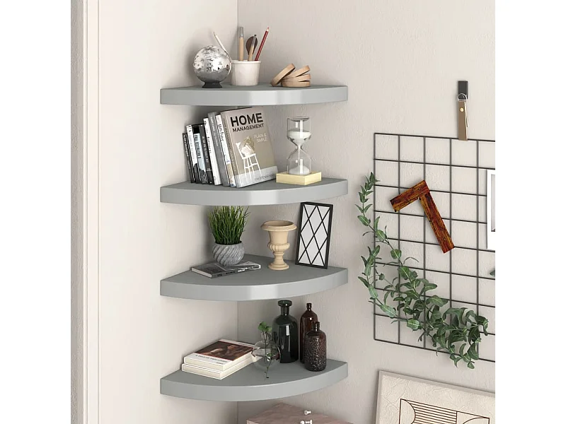 Étagères d'angle flottantes 4 pcs gris 35x35x3,8 cm MDF