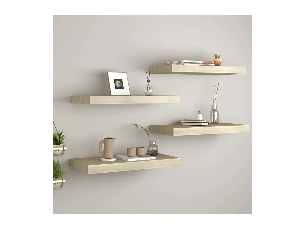 Estantes de pared flotantes 4 piezas roble 60x23,5x3,8 cm MDF