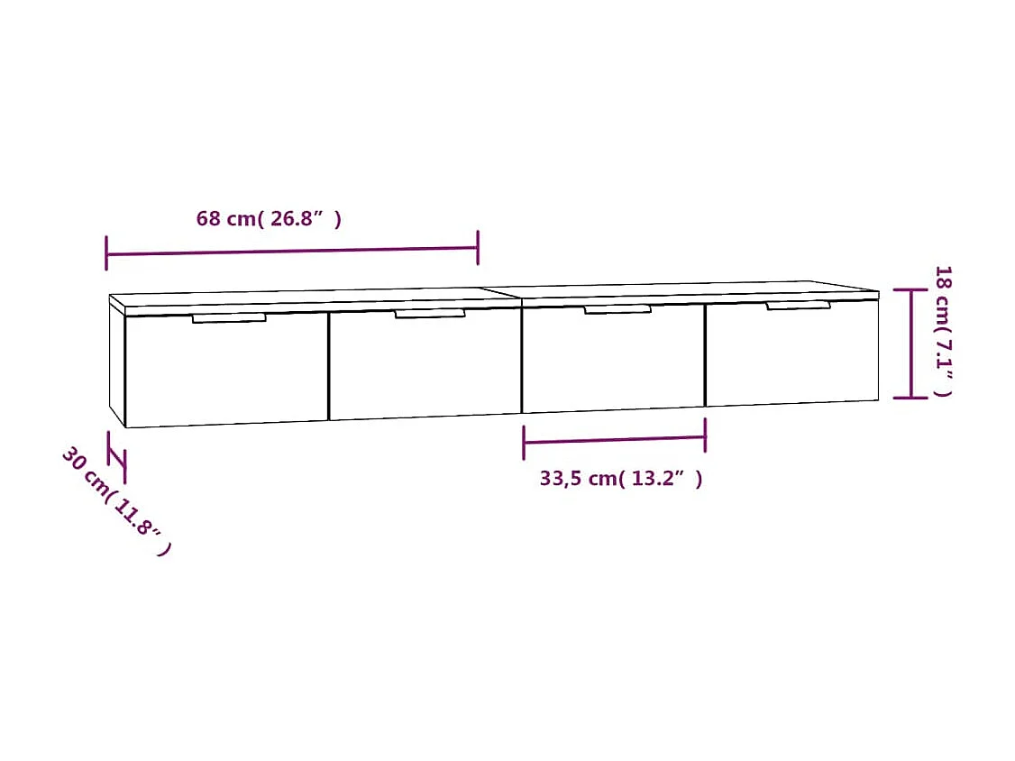 Pensili 2 pz Nero 68x30x20 cm Legno ingegnerizzato