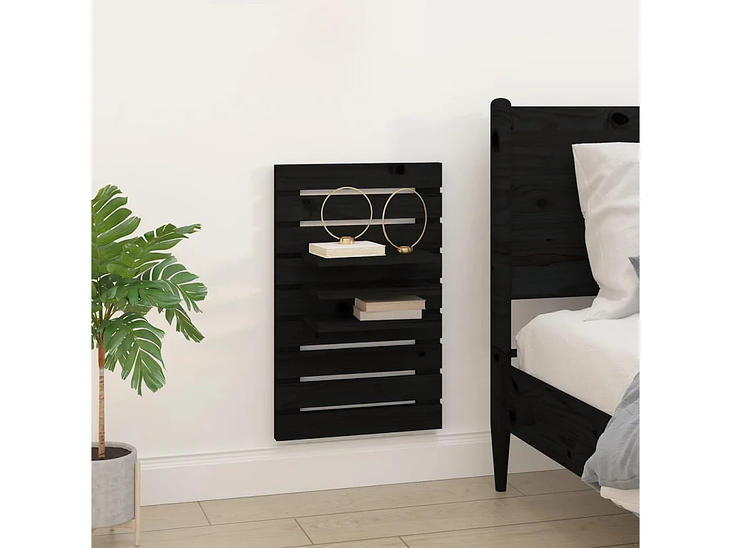 Étagères de chevet murales 2 pcs Noir Bois de pin massif