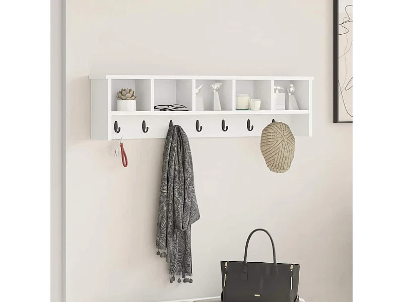 Perchero de pared Blanco 100 x 16 x 26 cm Madera de ingeniería