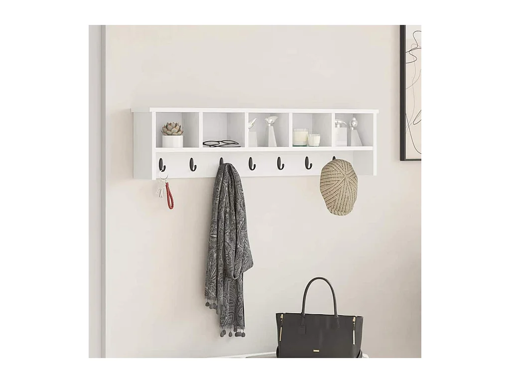 Perchero de pared Blanco 100 x 16 x 26 cm Madera de ingeniería