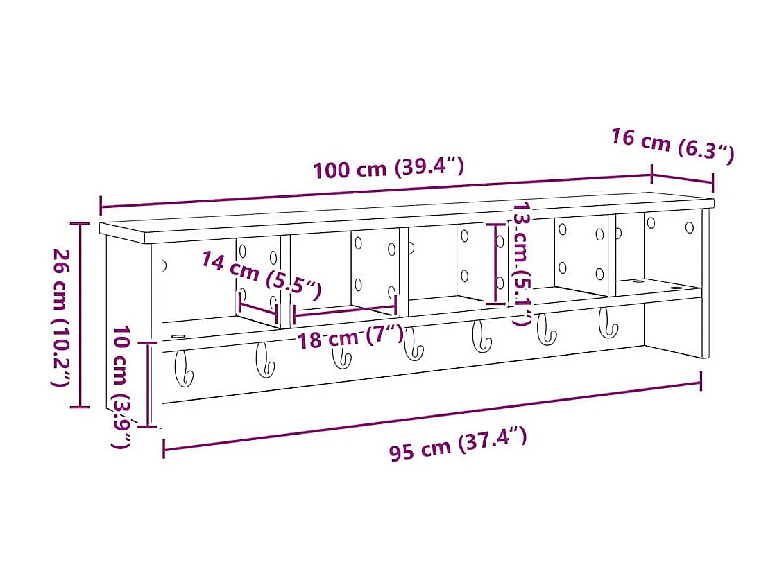 Perchero de pared Blanco 100 x 16 x 26 cm Madera de ingeniería