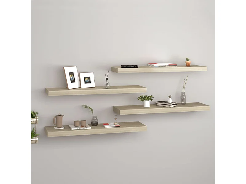 Mensole da parete sospese 4 pezzi Rovere 80x23,5x3,8 cm MDF
