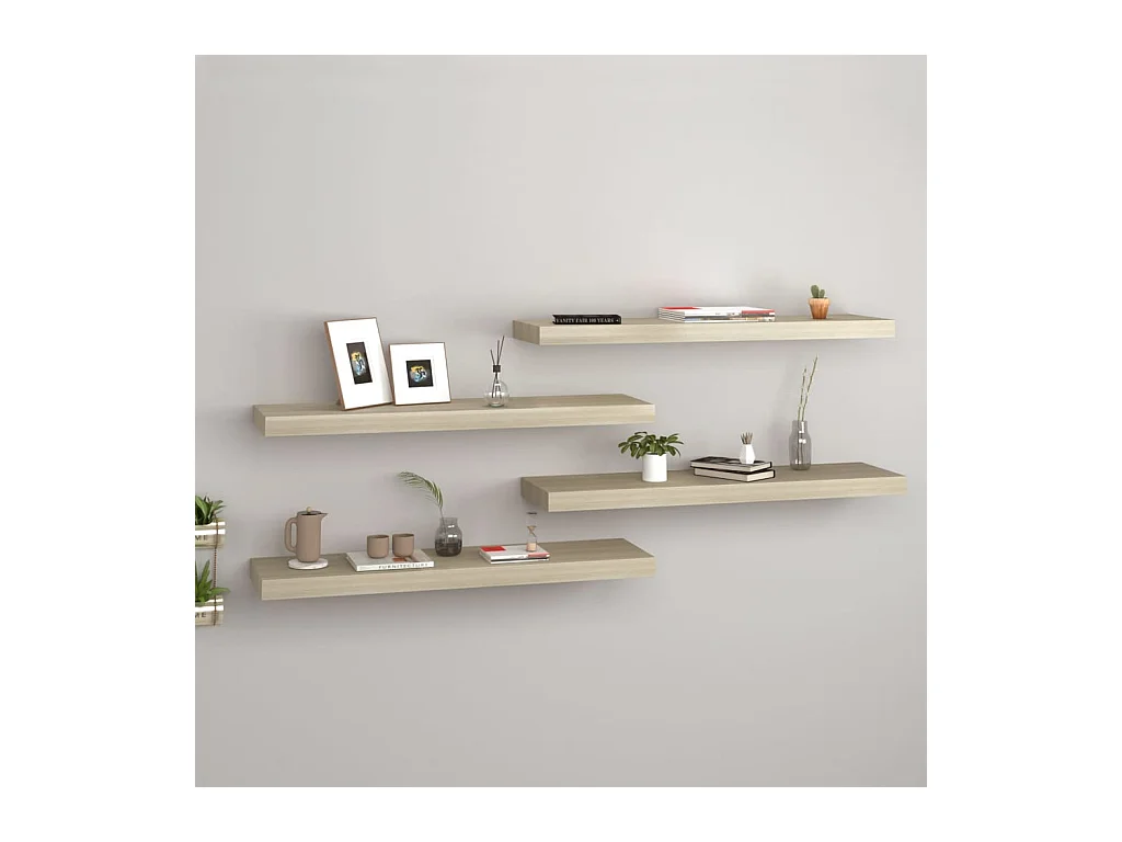 Mensole da parete sospese 4 pezzi Rovere 80x23,5x3,8 cm MDF