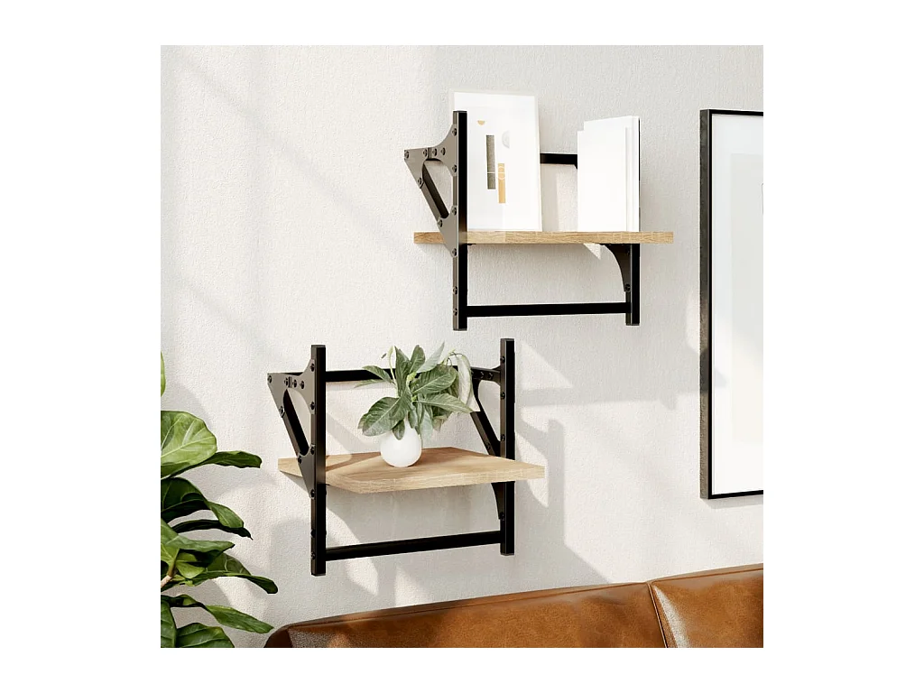 Étagères murales avec barres 2 pcs chêne sonoma 30x25x30 cm