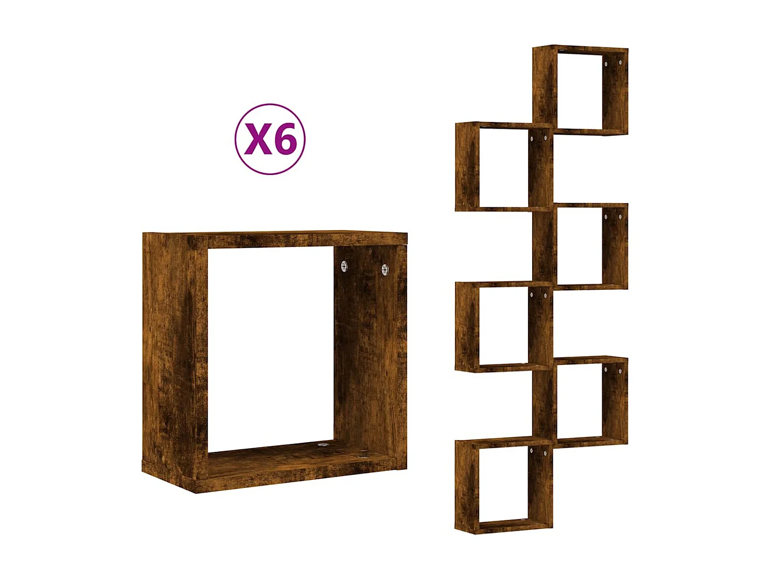 Étagères murales sous forme de cube 6 pcs chêne fumé 30x15x30cm