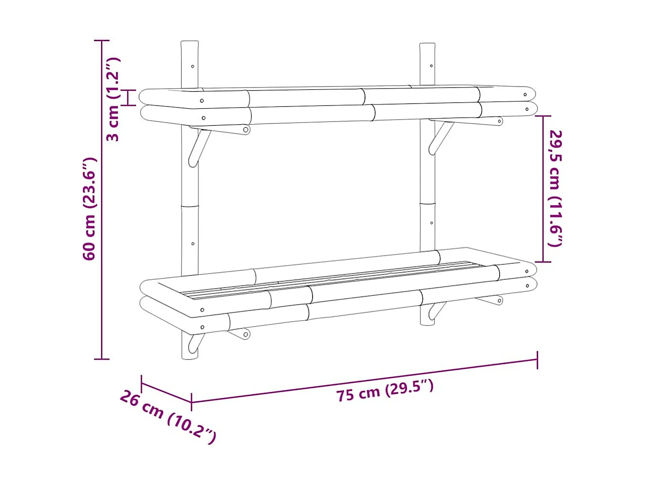 Wandplank met plank Bruin 75 x 26 x 60 cm Bamboe