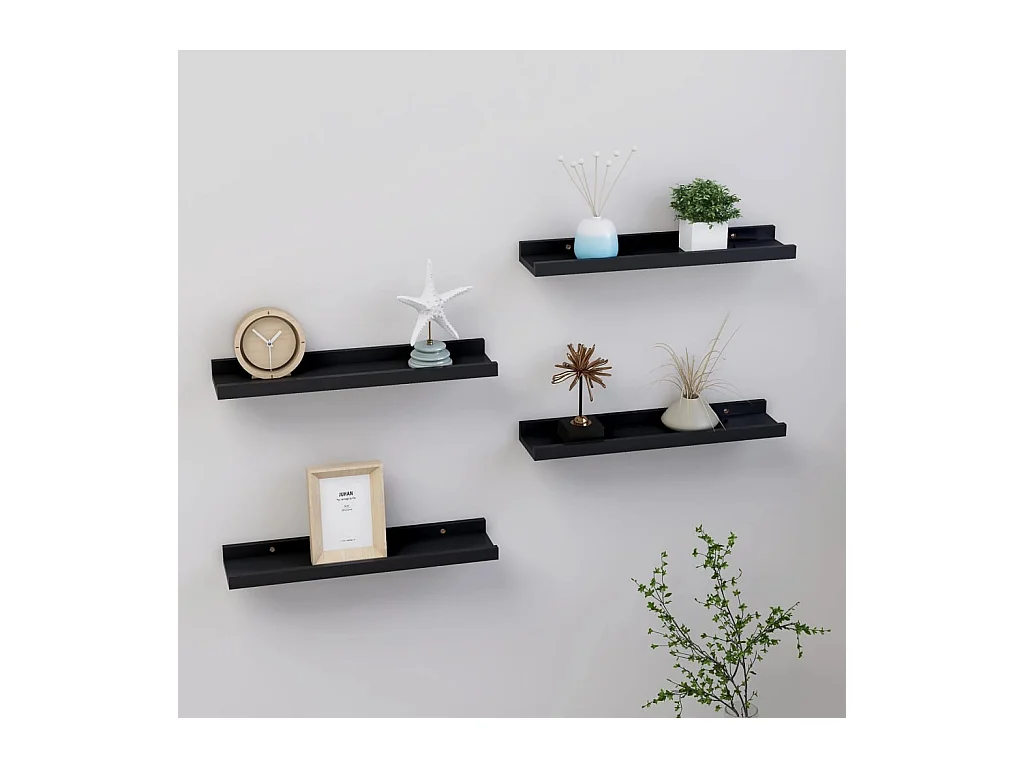 Mensole da parete 4 pezzi Nero 40x9x3 cm