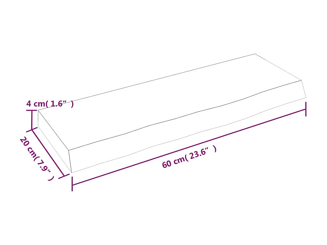 Lichtbruine wandplank 60x20x4 cm massief behandeld eikenhout