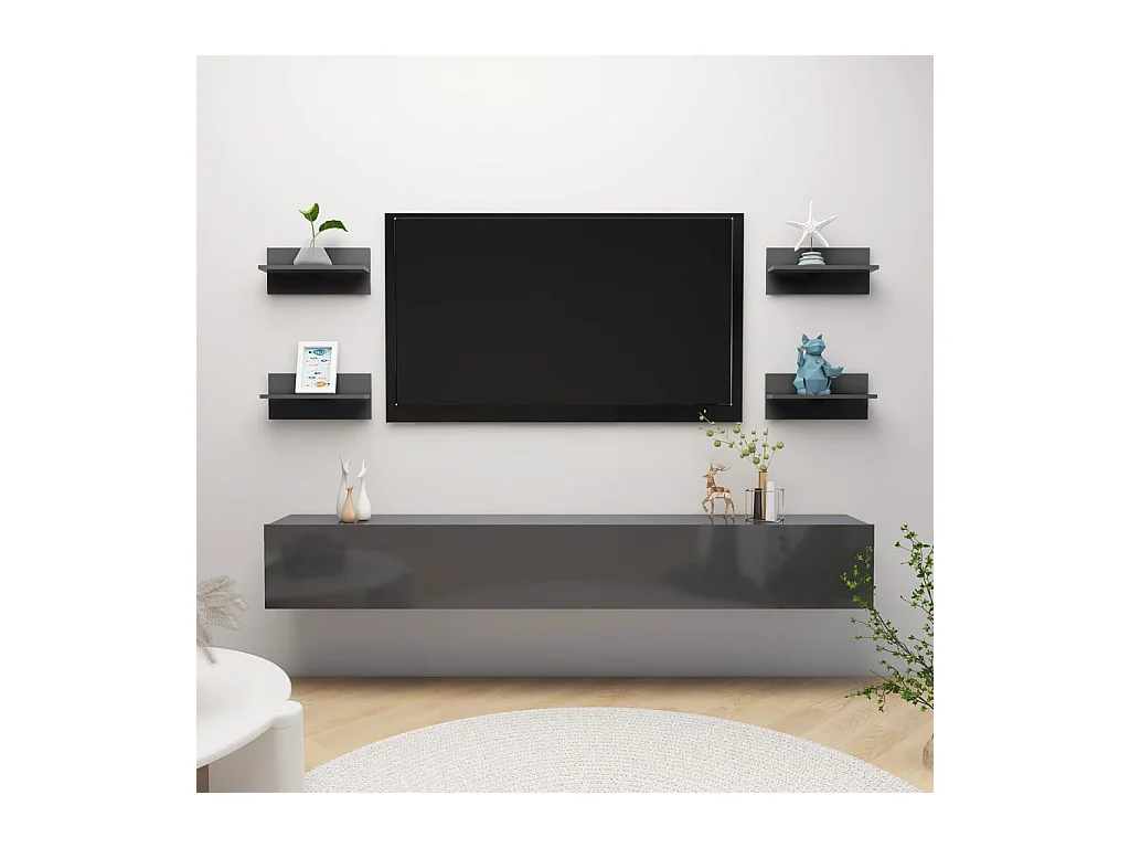 Mensole da parete a 4 pezzi, grigio lucido, legno ingegnerizzato