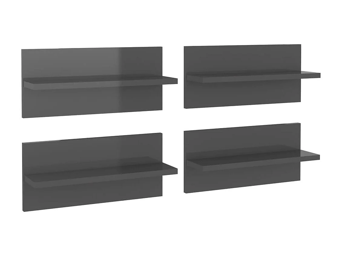 Étagères murales 4 pcs gris brillant bois d'ingénierie