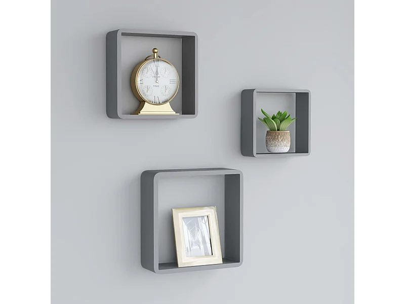 Mensole da parete a cubo 3 pezzi in MDF grigio