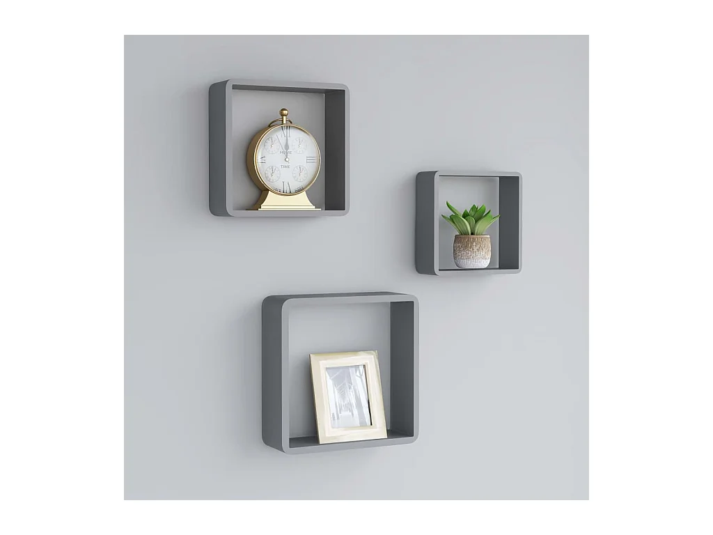 Estantes de pared cúbicos 3 piezas MDF gris