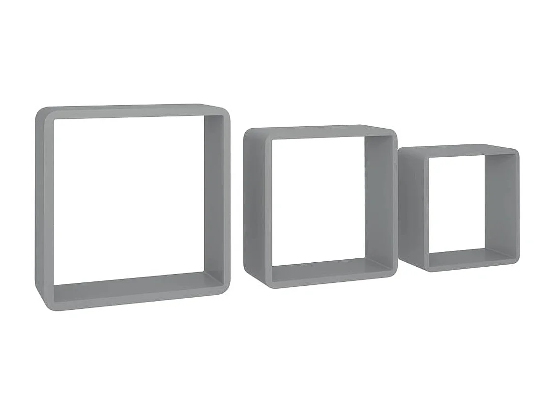 Estantes de pared cúbicos 3 piezas MDF gris