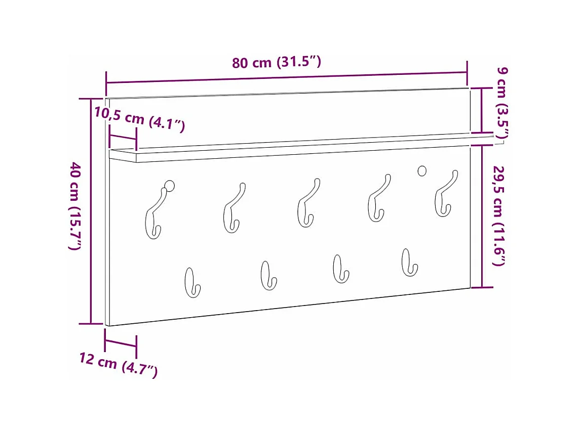 Appendiabiti da parete Bianco 80 x 40 x 12 cm Legno ingegnerizzato