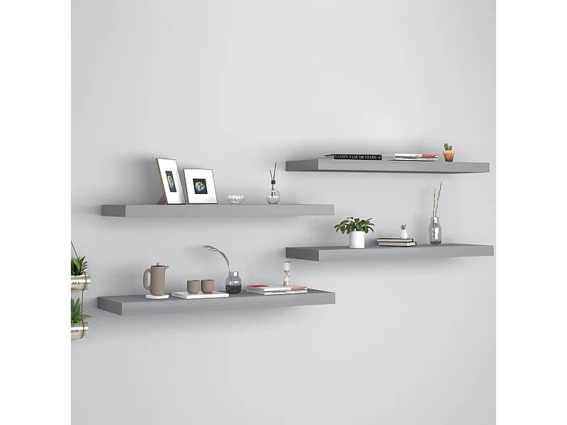 Étagères murales flottantes 4 pcs gris 80x23,5x3,8 cm MDF