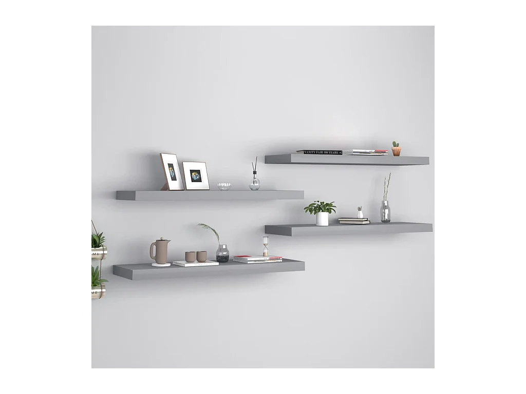 Mensole da parete sospese 4 pezzi grigio 80x23,5x3,8 cm MDF