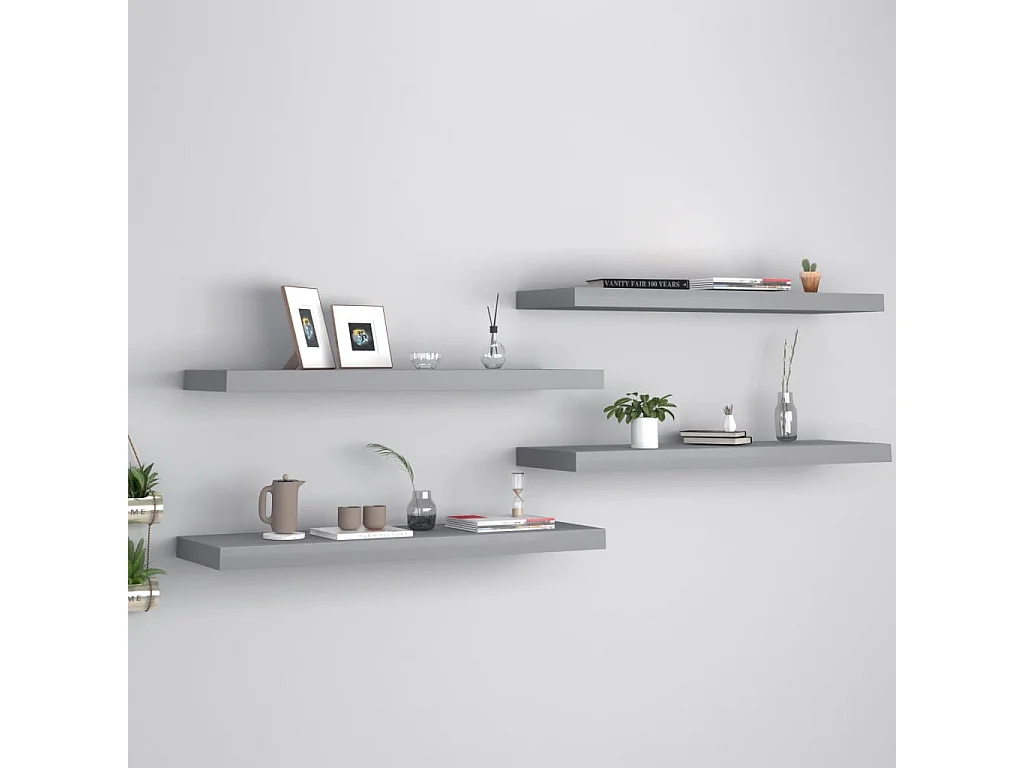 Étagères murales flottantes 4 pcs gris 80x23,5x3,8 cm MDF