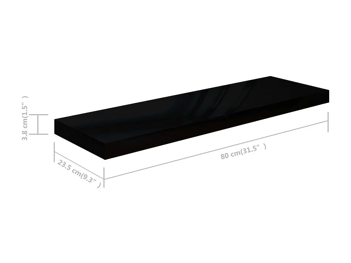 Étagère murale flottante 2 pcs Noir brillant 80x23,5x3,8 cm MDF
