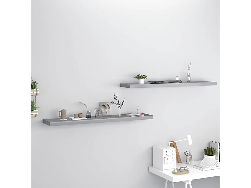 Mensole da parete sospese 2 pezzi grigio 120x23,5x3,8 cm MDF
