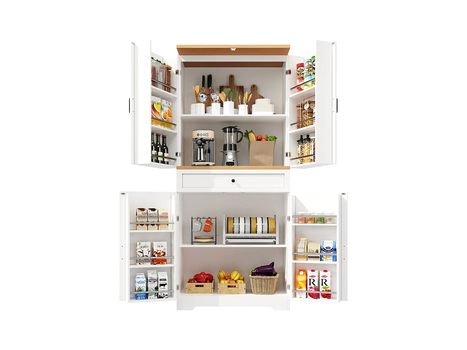 Buffet de cuisine - 80 x 40 x 180 cm - avec 4 portes + 1 tiroir - MDF - blanc