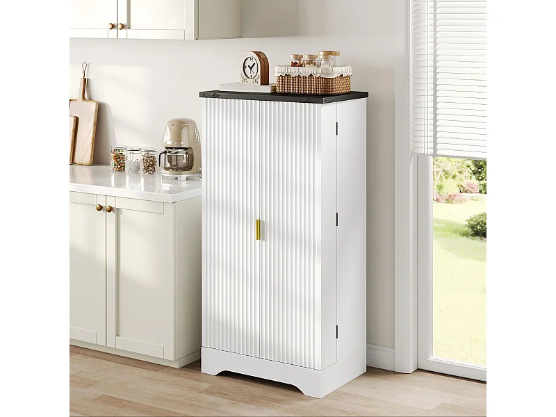 Buffet de cuisine - 60.5 x 40 x 120 cm - avec Leds + 2 portes + étagères réglable - MDF - blanc