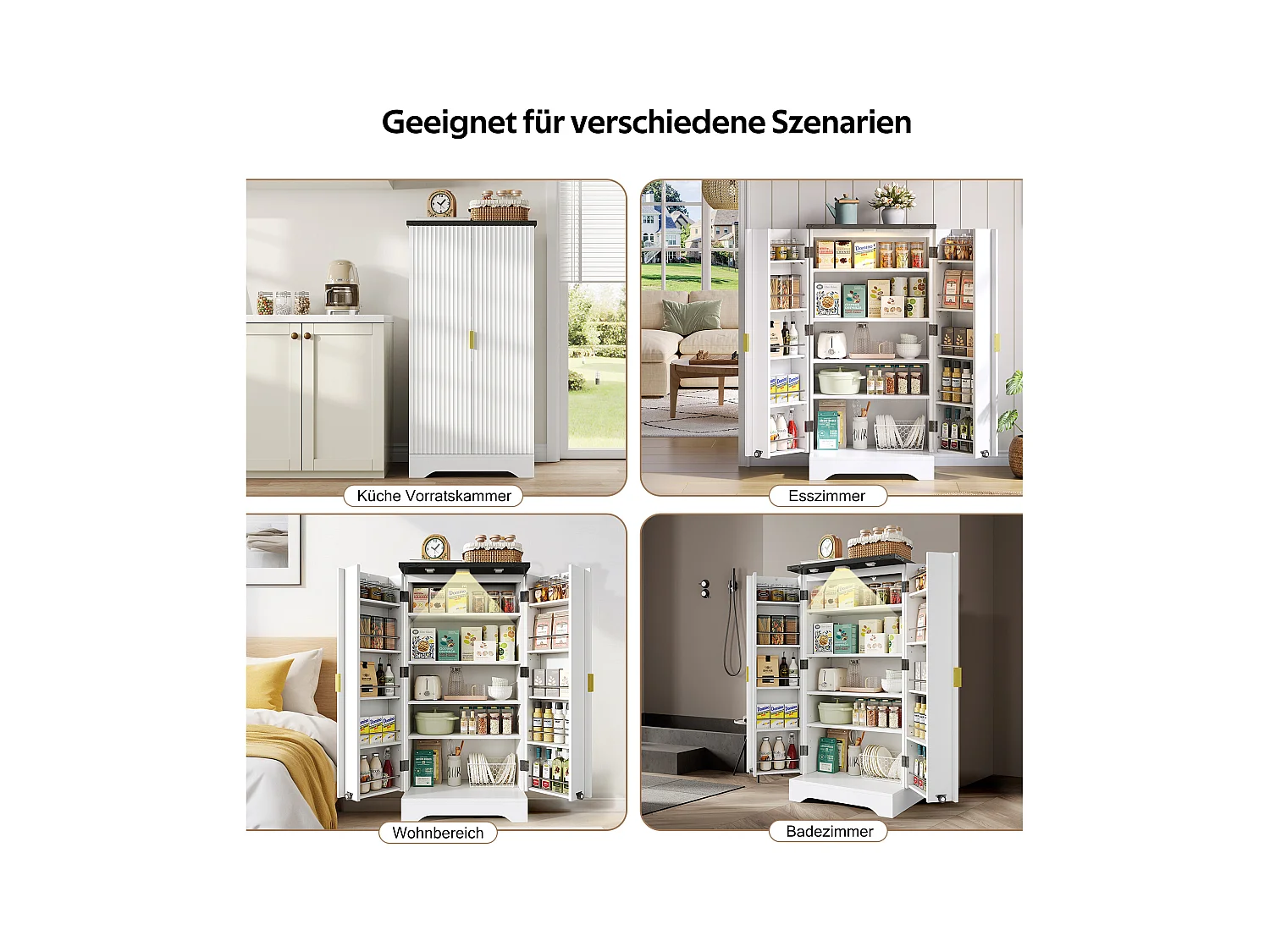 Buffet de cuisine - 60.5 x 40 x 120 cm - avec Leds + 2 portes + étagères réglable - MDF - blanc