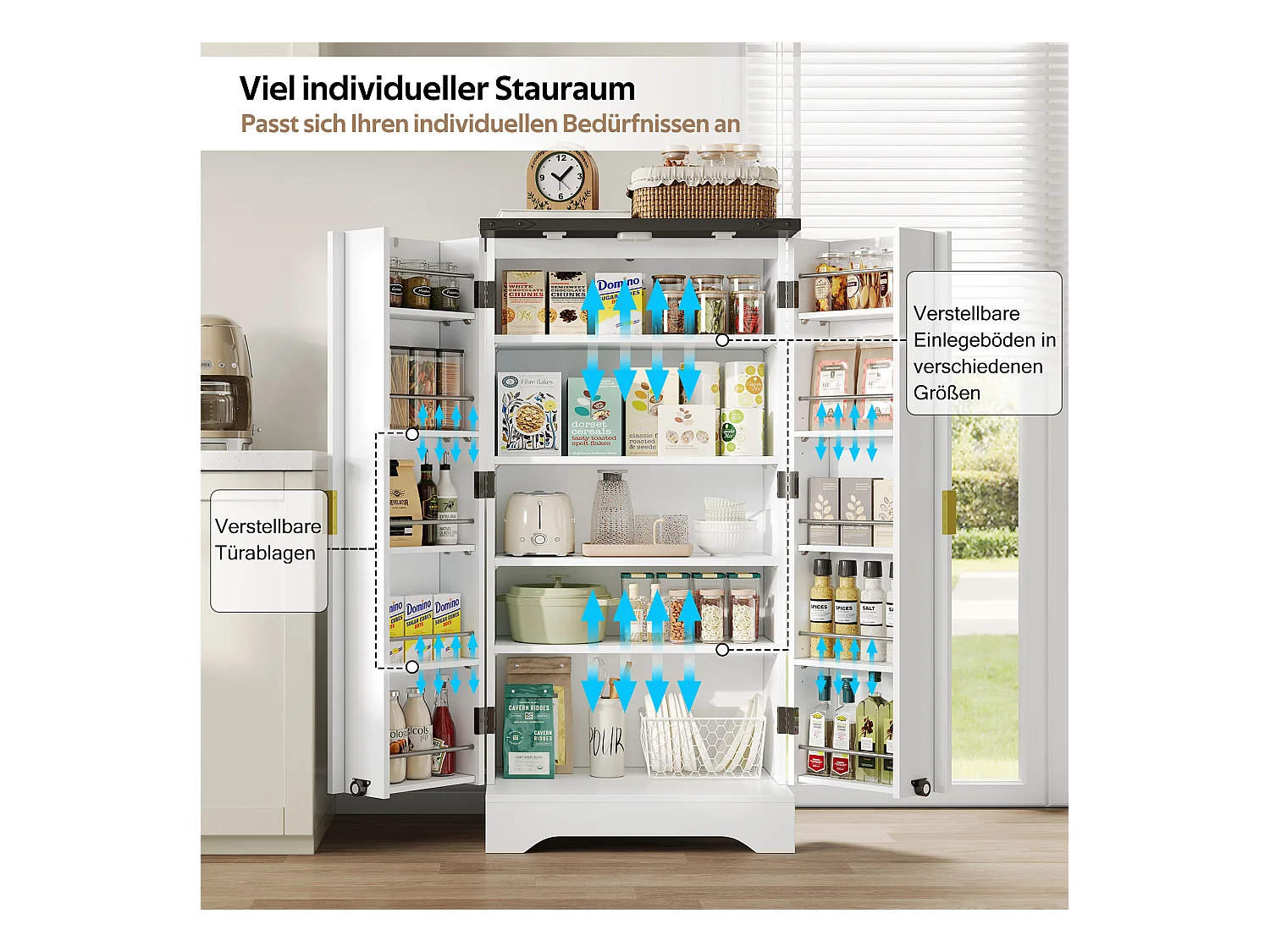 Buffet de cuisine - 60.5 x 40 x 120 cm - avec Leds + 2 portes + étagères réglable - MDF - blanc