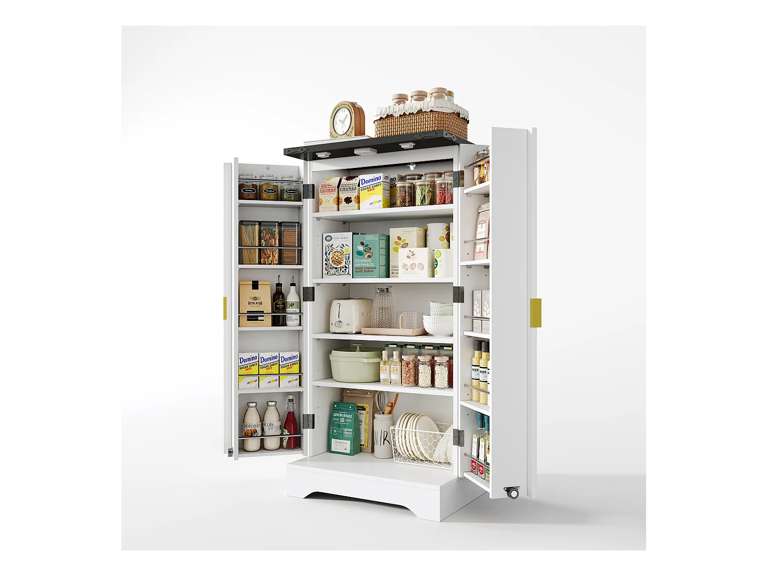 Buffet de cuisine - 60.5 x 40 x 120 cm - avec Leds + 2 portes + étagères réglable - MDF - blanc