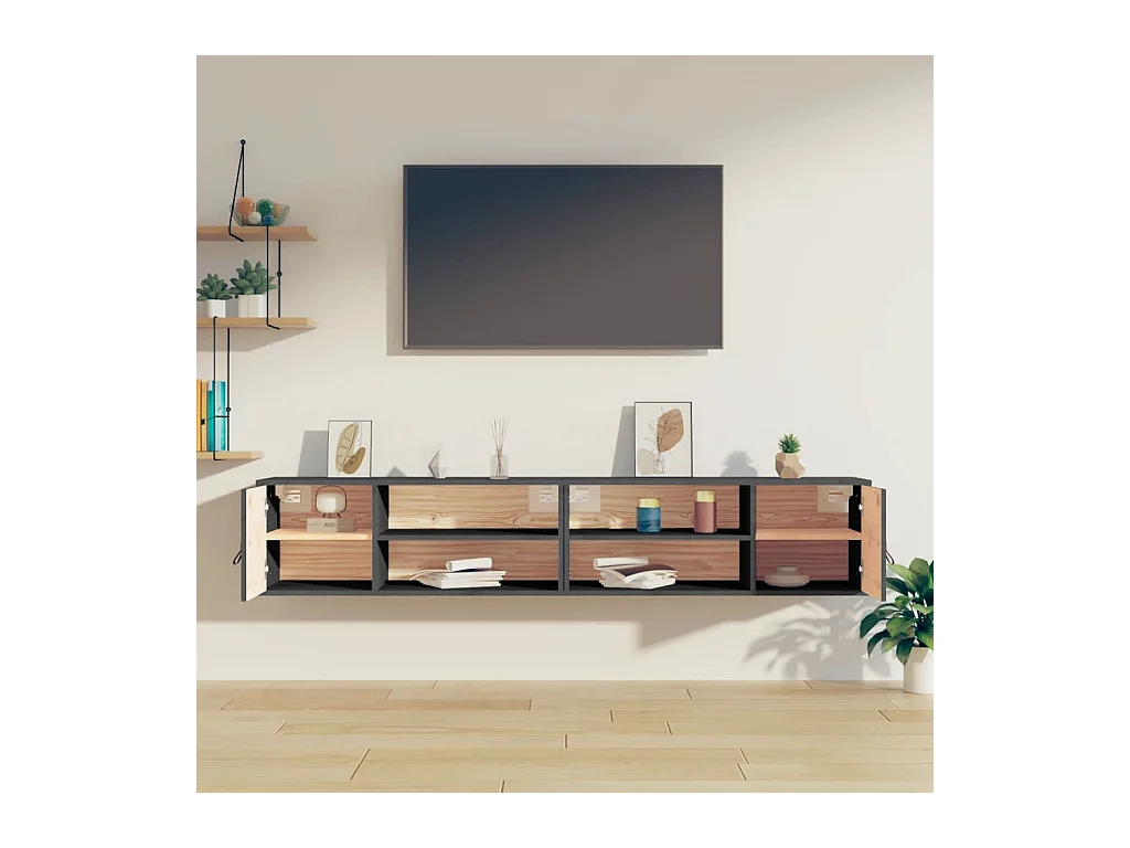 Pensili 2 pz Grigio 80x30x30 cm Legno massello di pino