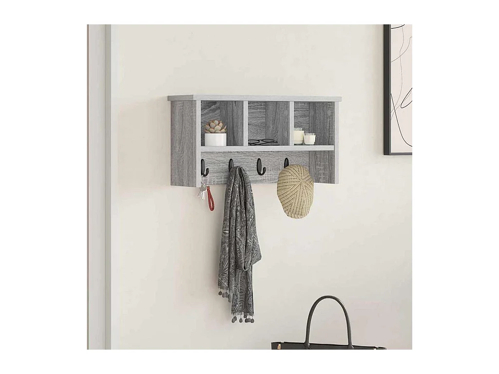 Appendiabiti da parete Sonoma con ripiano, grigio, 50 x 16 x 26 cm